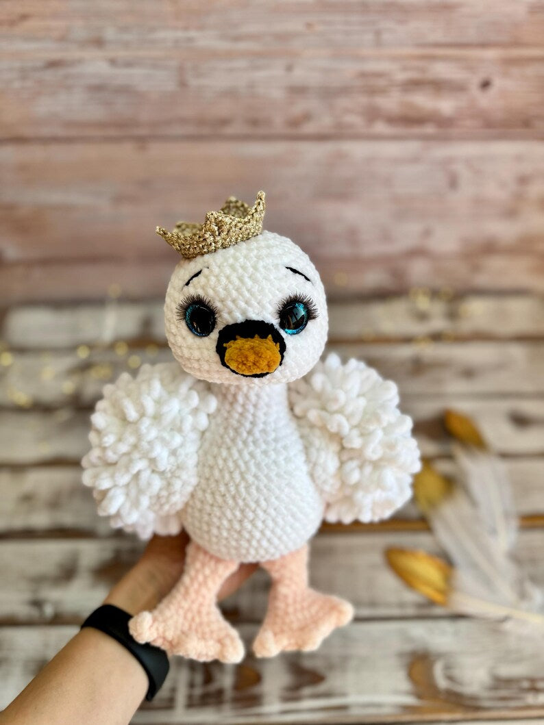 Crochet Swan Decor, Princess Swan Keepsake, Handmade White Swan Plush, Fairytale Nursery Decor, Baby Shower Gift