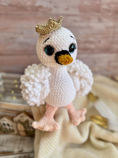 Crochet Swan Decor, Princess Swan Keepsake, Handmade White Swan Plush, Fairytale Nursery Decor, Baby Shower Gift