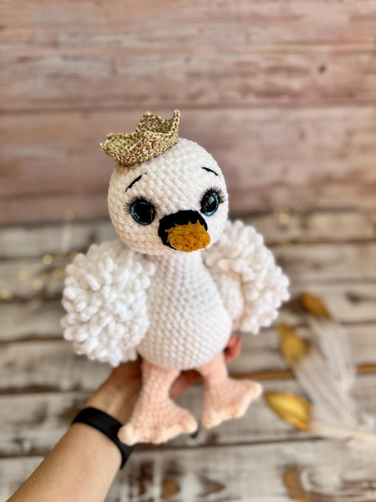 Crochet Swan Decor, Princess Swan Keepsake, Handmade White Swan Plush, Fairytale Nursery Decor, Baby Shower Gift