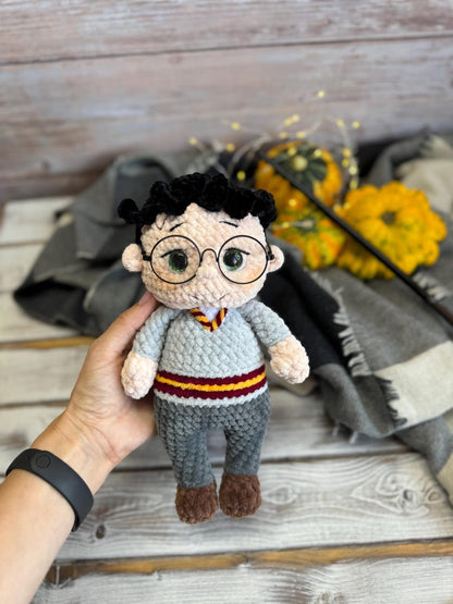 Harry Wizard with Owl Crochet Decor Keepsake, Magical Shelf Decoration, Christmas Gift