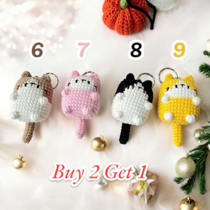 Crochet Cat Keychain: Handmade Cotton Amigurumi Keyring