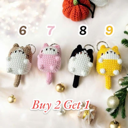 Crochet Cat Keychain: Handmade Cotton Amigurumi Keyring