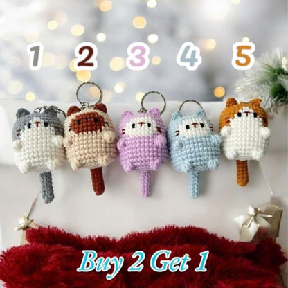 Crochet Cat Keychain: Handmade Cotton Amigurumi Keyring