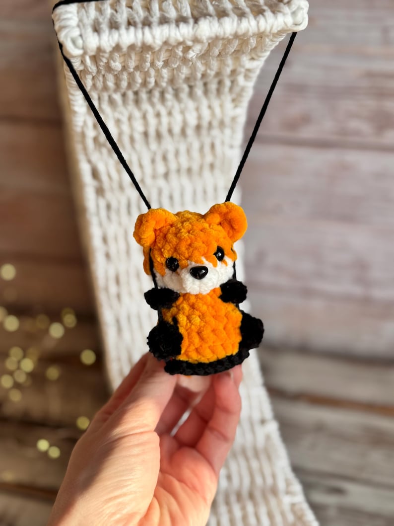 Car charms rear view mirror, crochet car mirror hanger fox raccoon red panda, first car gift
