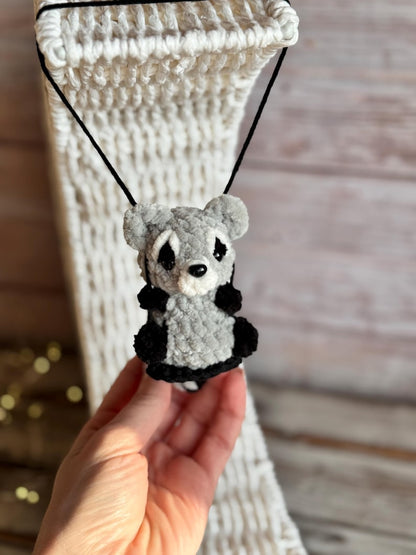 Car charms rear view mirror, crochet car mirror hanger fox raccoon red panda, first car gift