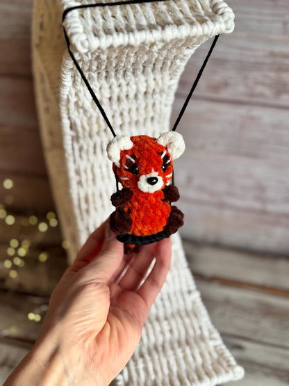 Car charms rear view mirror, crochet car mirror hanger fox raccoon red panda, first car gift