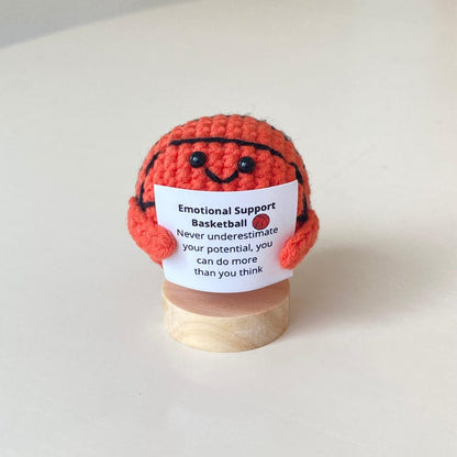 Funny Positive Basketball, Knitted Basketball Toy With Positive Card, Cute Ball Wool Inspirational, Cheer Up Gift For Basketball Team Player