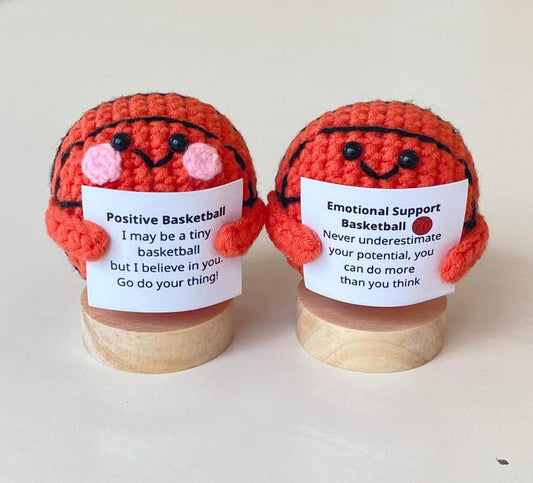Funny Positive Basketball, Knitted Basketball Toy With Positive Card, Cute Ball Wool Inspirational, Cheer Up Gift For Basketball Team Player