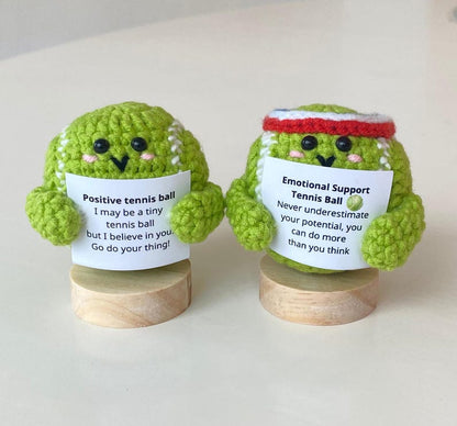 Funny Positive Tennis Ball, Knitted Tennis Ball Toy With Positive Card, Cute Ball Wool Inspirational, Cheer Up Gifts For Tennis Team Players