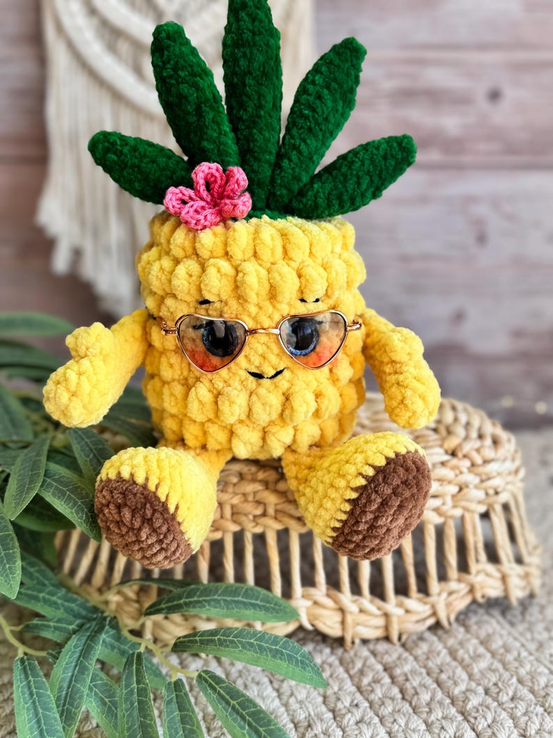 Crochet Pineapple Kitchen Decor, Handmade Pineapple Ornament, Tropical Fruit Collectible, Shelf Decor, Funny Housewarming Gift