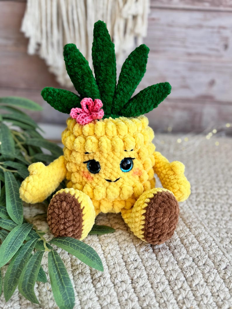 Crochet Pineapple Kitchen Decor, Handmade Pineapple Ornament, Tropical Fruit Collectible, Shelf Decor, Funny Housewarming Gift