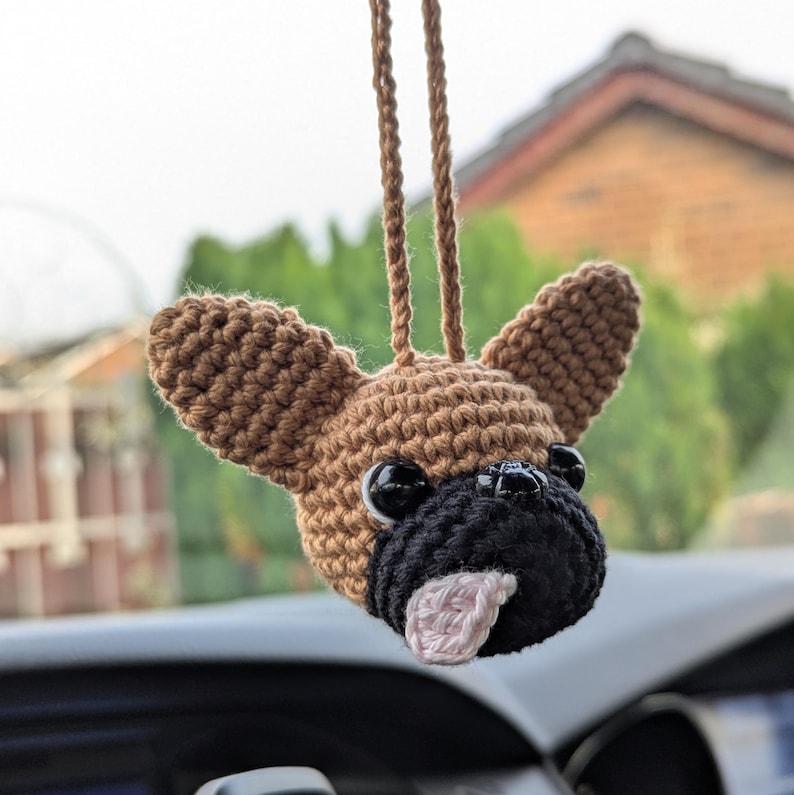 Crochet French Bulldog Car Charm | Dog Rearview Mirror Hanger