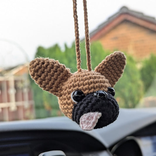 Crochet French Bulldog Car Charm | Dog Rearview Mirror Hanger