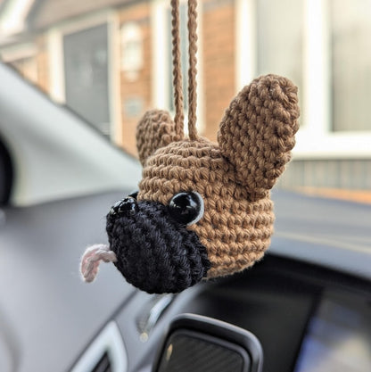 Crochet French Bulldog Car Charm | Dog Rearview Mirror Hanger