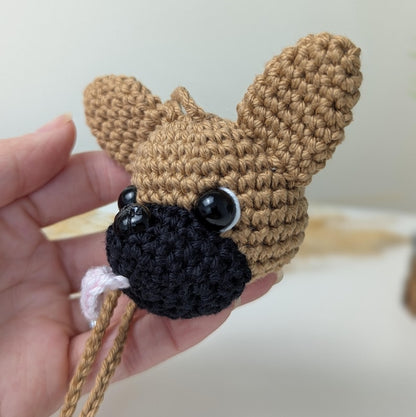 Crochet French Bulldog Car Charm | Dog Rearview Mirror Hanger