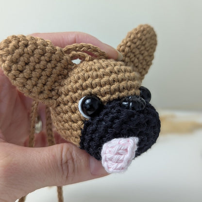 Crochet French Bulldog Car Charm | Dog Rearview Mirror Hanger