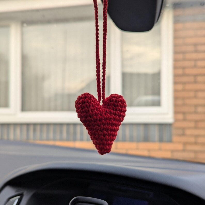 Crochet Heart Car Charm| Heart Rearview Mirror Hanger