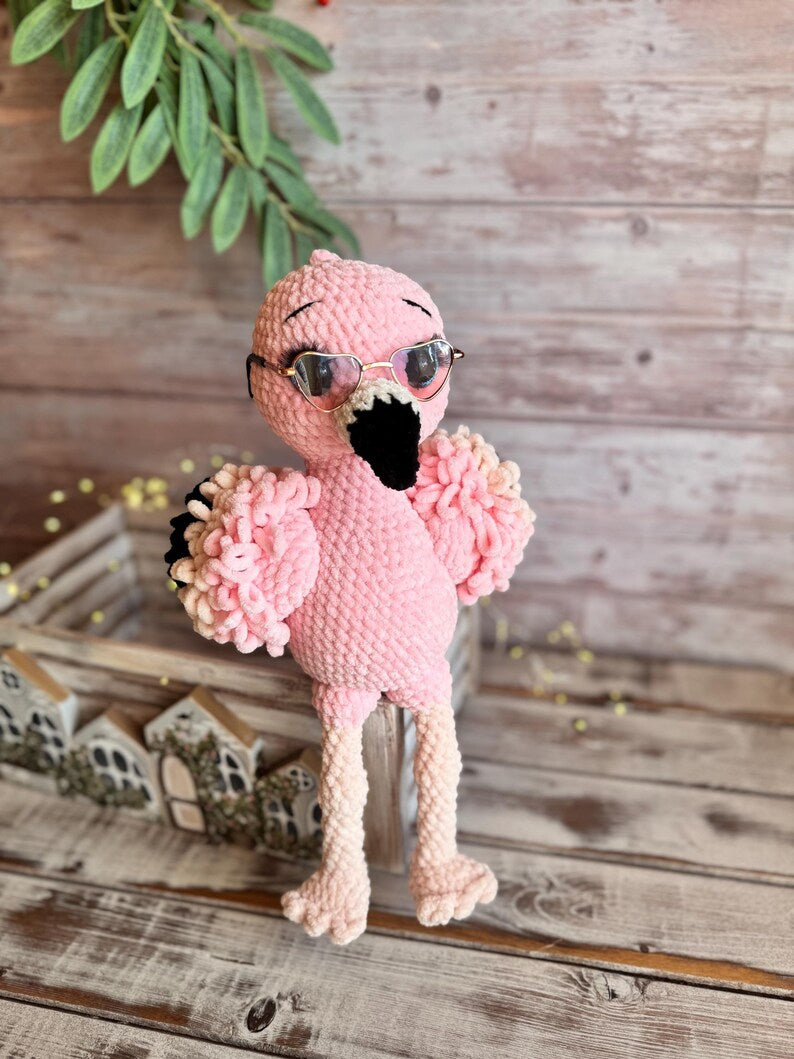 Crochet Pink Flamingo Figure, Handmade Tropical Bird Decor, Summer Home Accent, Flamingo Lover Gift, Coastal Decor