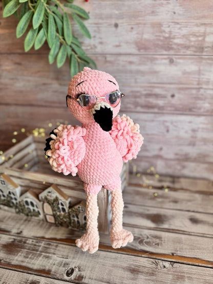 Crochet Pink Flamingo Figure, Handmade Tropical Bird Decor, Summer Home Accent, Flamingo Lover Gift, Coastal Decor