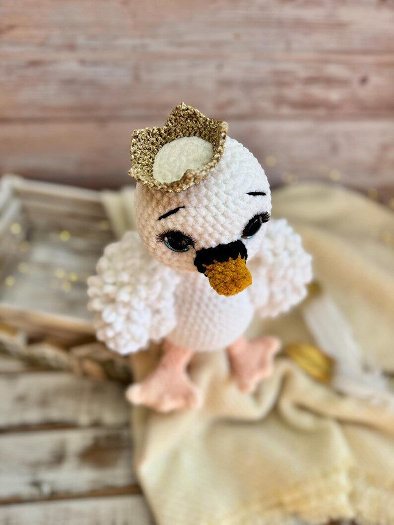 Crochet Swan Decor, Princess Swan Keepsake, Handmade White Swan Plush, Fairytale Nursery Decor, Baby Shower Gift