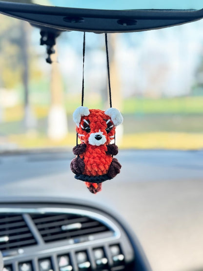 Car charms rear view mirror, crochet car mirror hanger fox raccoon red panda, first car gift