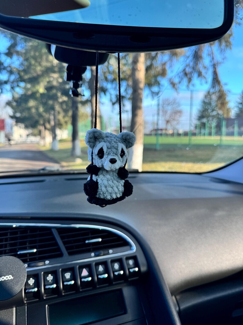 Car charms rear view mirror, crochet car mirror hanger fox raccoon red panda, first car gift