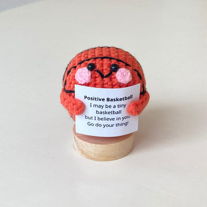 Funny Positive Basketball, Knitted Basketball Toy With Positive Card, Cute Ball Wool Inspirational, Cheer Up Gift For Basketball Team Player