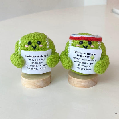 Funny Positive Tennis Ball, Knitted Tennis Ball Toy With Positive Card, Cute Ball Wool Inspirational, Cheer Up Gifts For Tennis Team Players