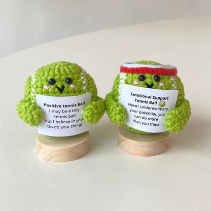 Funny Positive Tennis Ball, Knitted Tennis Ball Toy With Positive Card, Cute Ball Wool Inspirational, Cheer Up Gifts For Tennis Team Players