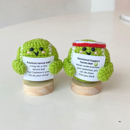Funny Positive Tennis Ball, Knitted Tennis Ball Toy With Positive Card, Cute Ball Wool Inspirational, Cheer Up Gifts For Tennis Team Players