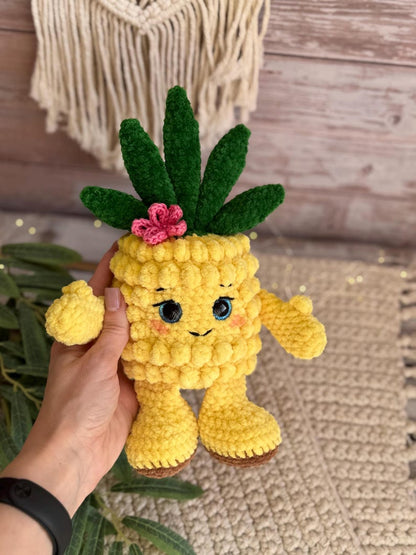 Crochet Pineapple Kitchen Decor, Handmade Pineapple Ornament, Tropical Fruit Collectible, Shelf Decor, Funny Housewarming Gift
