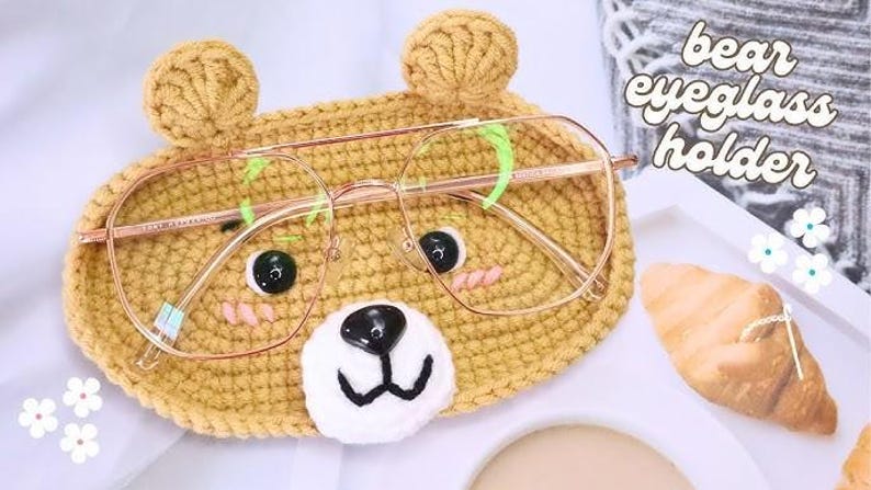 Crochet Animal Glasses Holder: Bear, Panda, Dog, Bee, Monkey, Frog