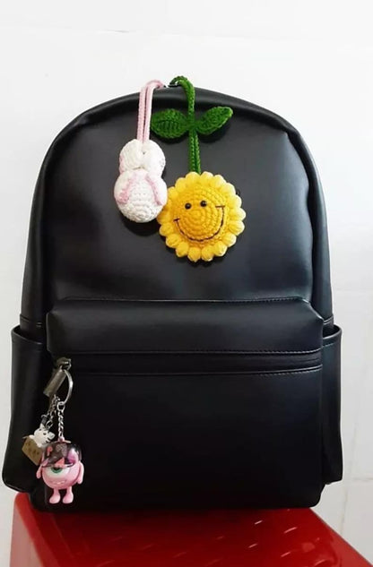 Crochet Sunflower Keychain: Handmade Cotton Bag Charm