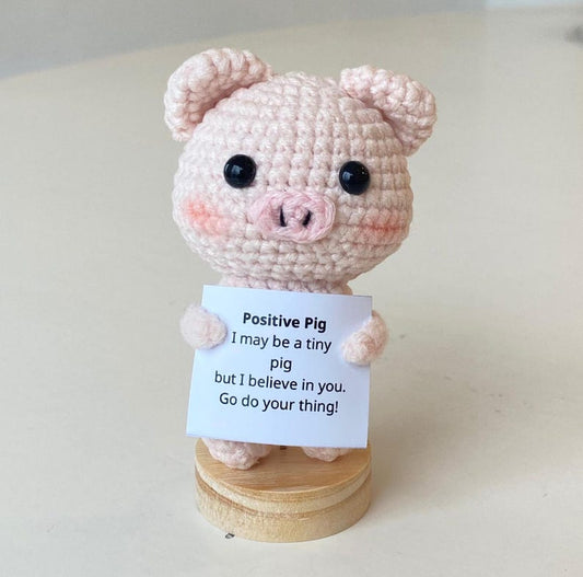 Handmade Crochet Pig Positive With Desk Decorations, Support Inspirational Pig Plush, Birthday Gift, Gifts For Children, Interesting Gifts