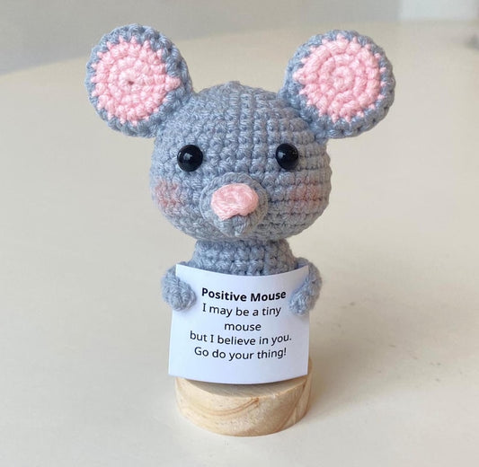 Handmade Crochet Mouse Positive With Desk Decorations, Supportive Mouse Plush, Birthday Gift, Gifts For Children, Interesting Gifts
