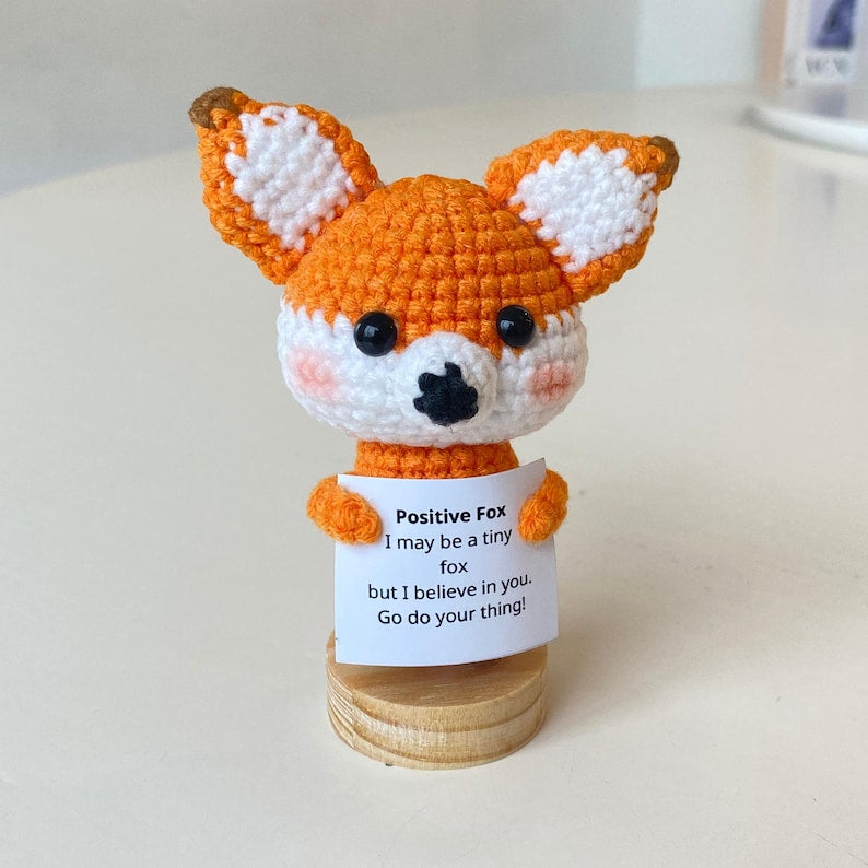 Funny Crochet Fox Positive With Desk Decorations, Supportive Fox Toy Plushies, Birthday Gift, Gifts For Children, Interesting Gifts