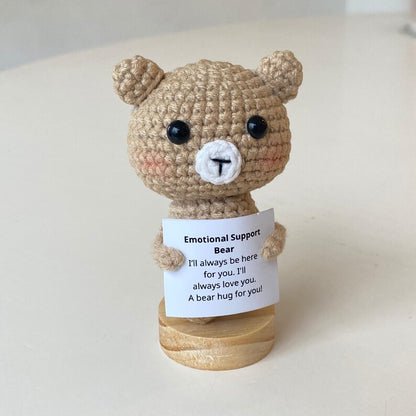 Handmade Crochet Bear Positive With Desk Decorations, Supportive Bear Plush, Birthday Gift, Gifts For Children, Interesting Gifts