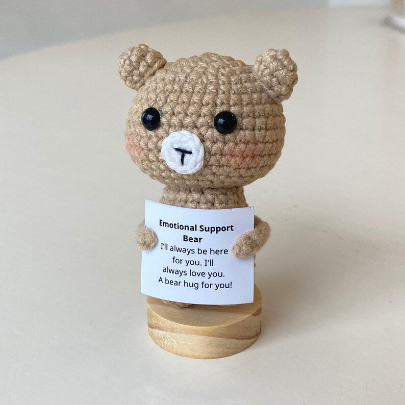 Handmade Crochet Bear Positive With Desk Decorations, Supportive Bear Plush, Birthday Gift, Gifts For Children, Interesting Gifts
