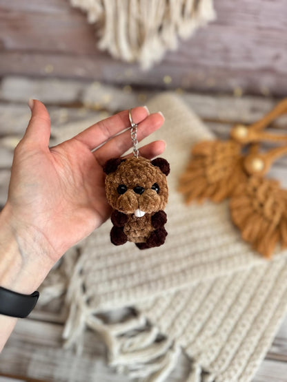 Car charms rear view mirror hanger Crochet beaver keychain bag charm, car decor accessory, first car gift