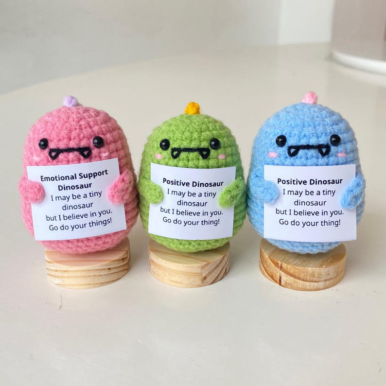Handmade Positive Dinosaur, Supportive Dinosaur Crochet, Funny Best Friend Teacher, Coworker, Gifts For Her, Animal Supportive Gifts