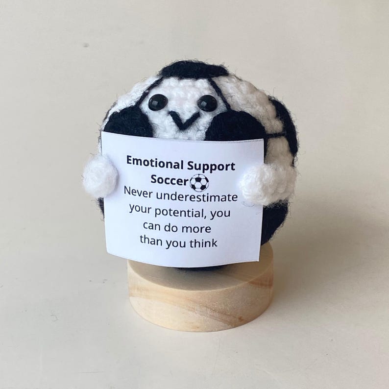 Funny Positive Soccer, Knitted Soccer Toy With Positive Card, Cute Ball Wool Inspirational, Cheer Up Gift For Soccer Team Player Gifs