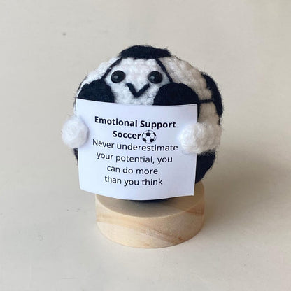 Funny Positive Soccer, Knitted Soccer Toy With Positive Card, Cute Ball Wool Inspirational, Cheer Up Gift For Soccer Team Player Gifs