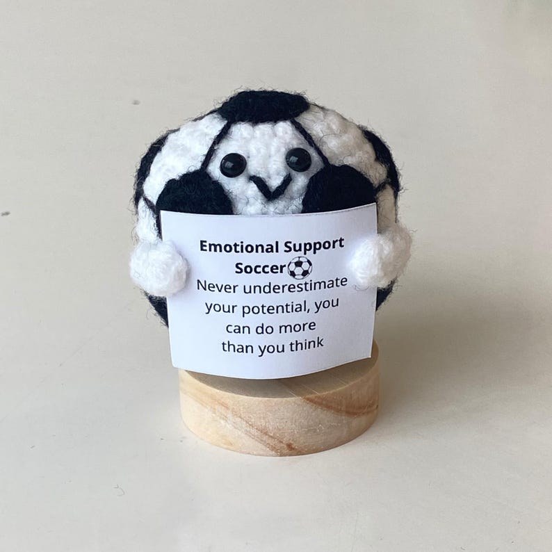 Funny Positive Soccer, Knitted Soccer Toy With Positive Card, Cute Ball Wool Inspirational, Cheer Up Gift For Soccer Team Player Gifs