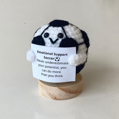 Funny Positive Soccer, Knitted Soccer Toy With Positive Card, Cute Ball Wool Inspirational, Cheer Up Gift For Soccer Team Player Gifs