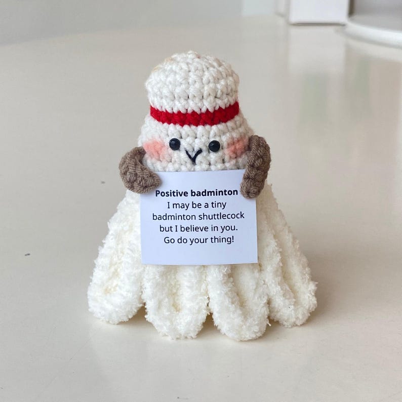 Funny Positive Badminton, Knitted Badminton Toy With Positive Card, Shuttlecock Wool Inspirational, Cheer Up Gift For Badminton Team Player