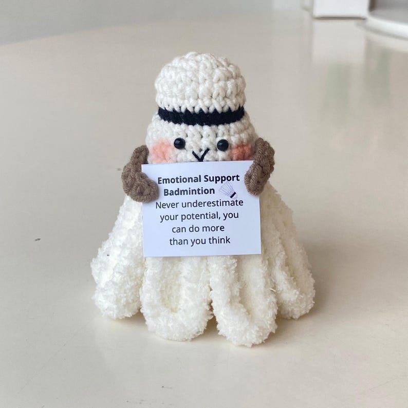 Funny Positive Badminton, Knitted Badminton Toy With Positive Card, Shuttlecock Wool Inspirational, Cheer Up Gift For Badminton Team Player