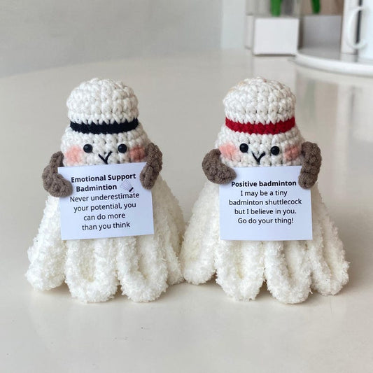 Funny Positive Badminton, Knitted Badminton Toy With Positive Card, Shuttlecock Wool Inspirational, Cheer Up Gift For Badminton Team Player