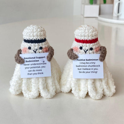 Funny Positive Badminton, Knitted Badminton Toy With Positive Card, Shuttlecock Wool Inspirational, Cheer Up Gift For Badminton Team Player
