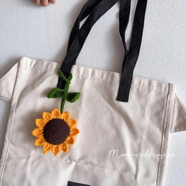 Crochet Sunflower Keychain: Handmade Cotton Bag Charm