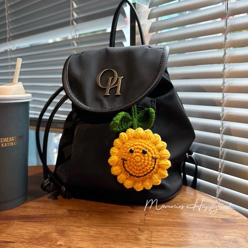 Crochet Sunflower Keychain: Handmade Cotton Bag Charm